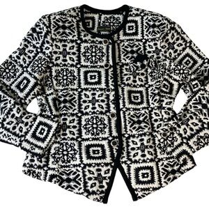 Vintage Black & White Nordic Design Button Front Blazer